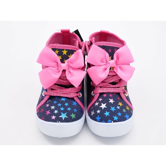 Laura Ashley Girls Size 8 Sneakers Fuschia Navy Stars & Bow Side Zip Casual Shoe - Picture 6 of 10